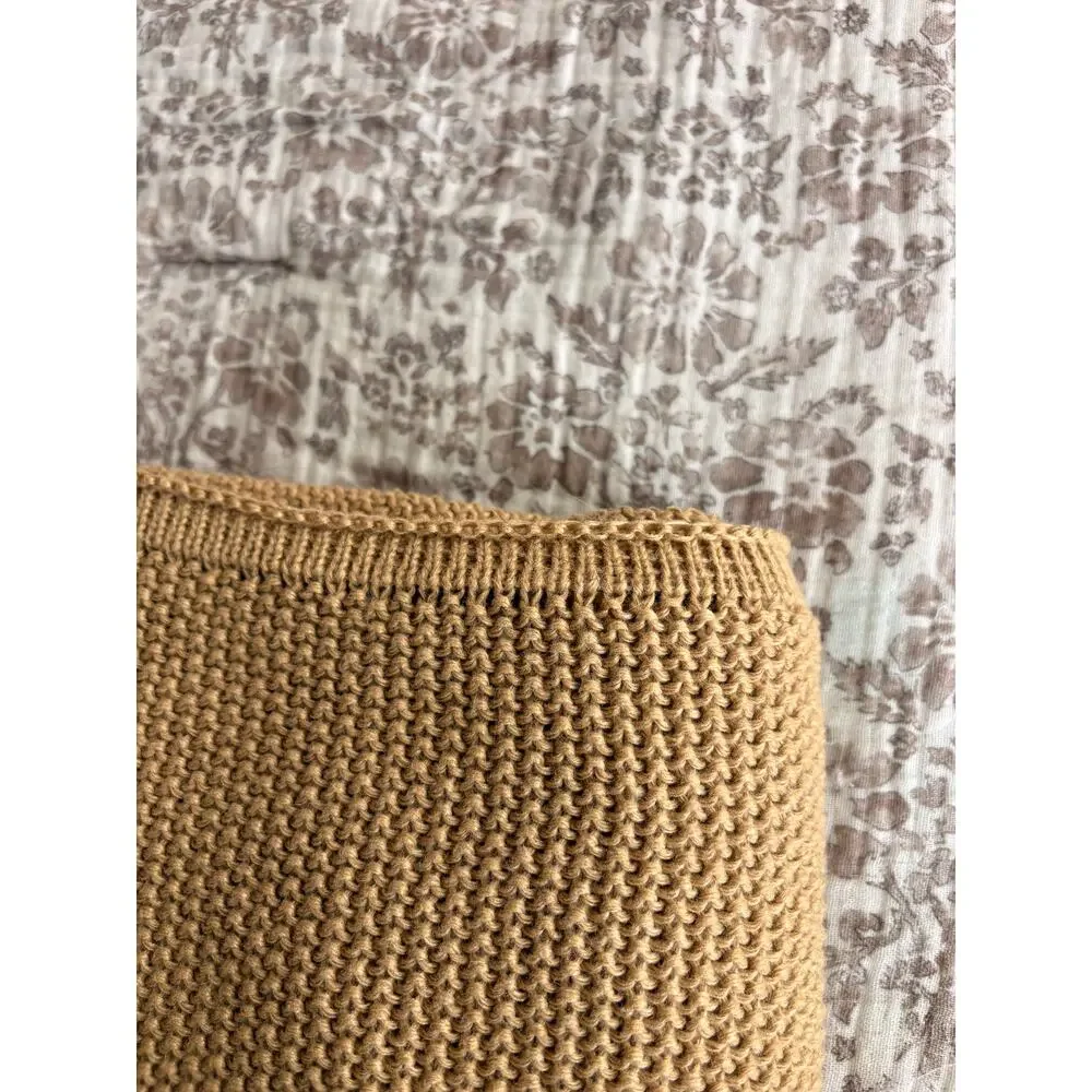 Vintage Chunky Knit Throw Blanket 62x54 Camel Tan Heavy Garter Knit Neutral